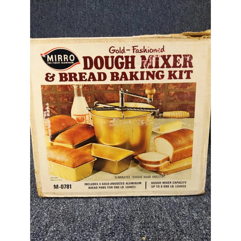 Mirro Vintage Dough Mixer Bread Baking Kit Gold Aluminum Hand Crank Set